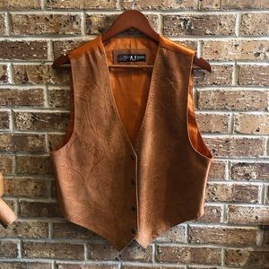 Vintage AJ Leather Sueded Embroidered Brown Orange Vest